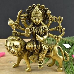 Brass Goddess Durga Maa Sitting on Lion
