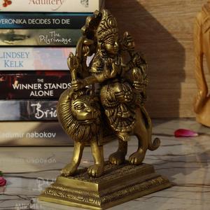Brass Goddess Durga Maa Sitting on Lion